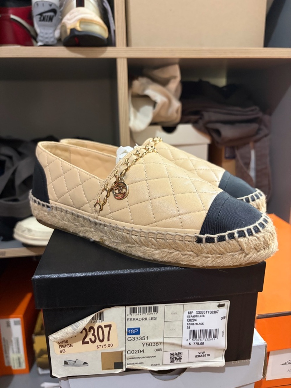 Chanel Quilted Espadrille Beige and Black